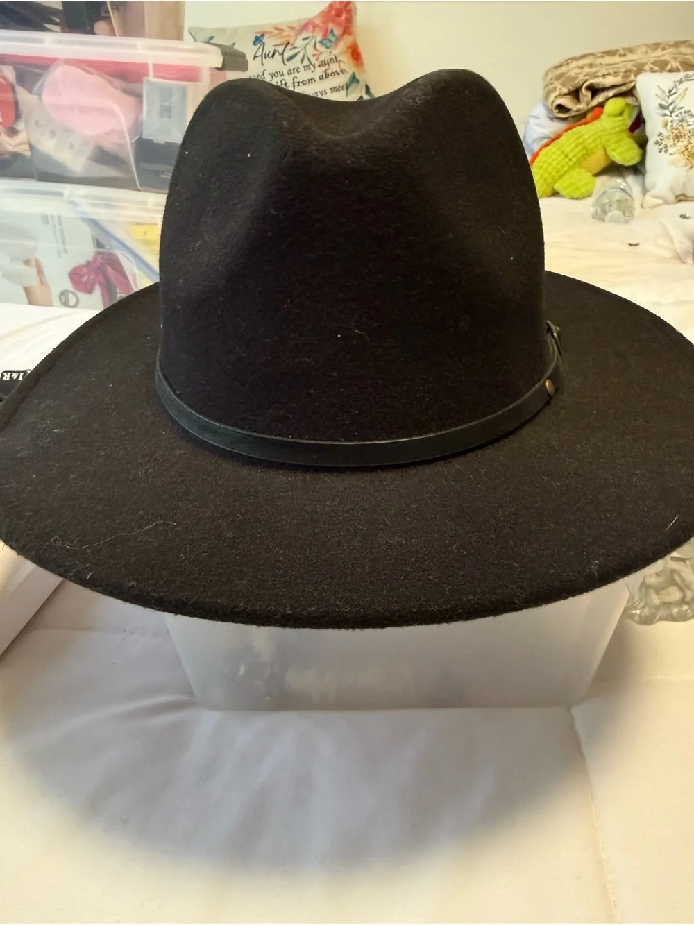 Milani Black Wide-Brim rancher, fedora hat red interior Faux felt BoHo western